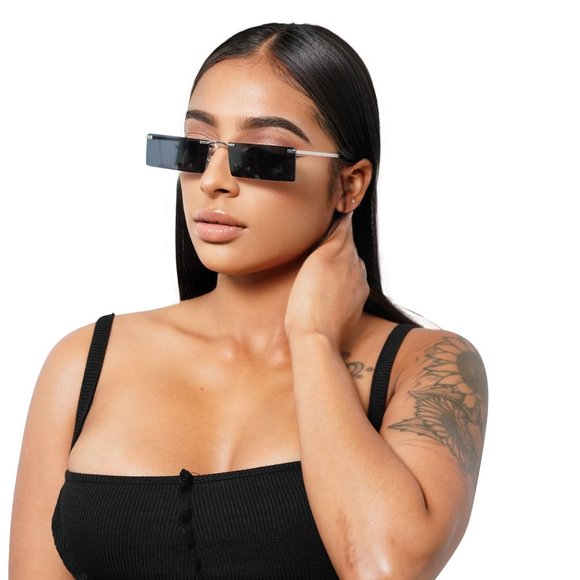 Black Rectangle Rimless Sunglasses - Picture 1 of 5
